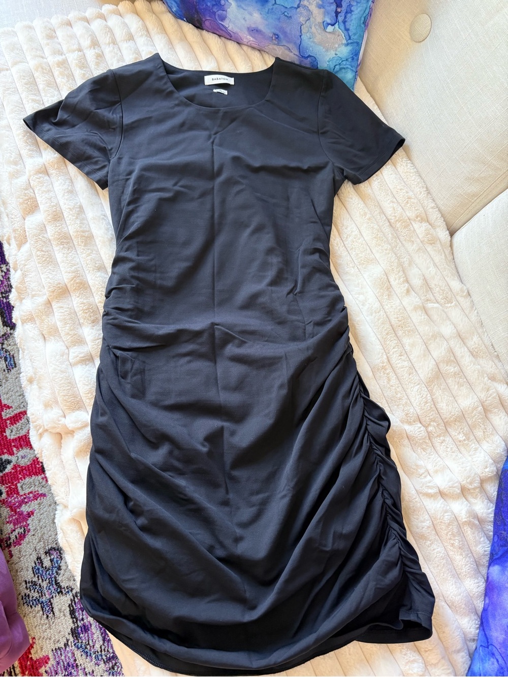 Aritzia Babaton Black Short-Sleeve Ruched Side Dress